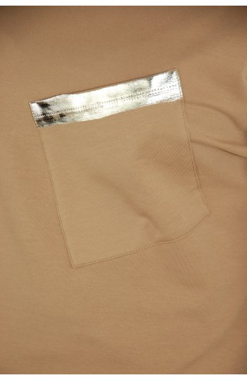 Ciocco - beżowa bluzka bawełniana ze srebrnymi elementami