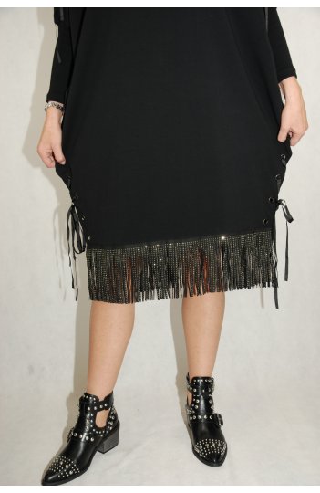 LaLeLi - czarna suknia bawełniana z frędzlami