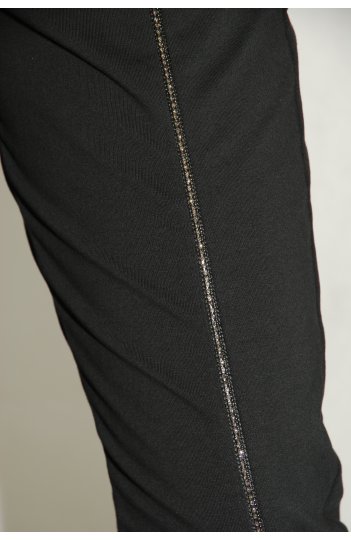 Ciocco - bawełniane, czarne spodnie damskie z cyrkoniami na przedniej nogawce