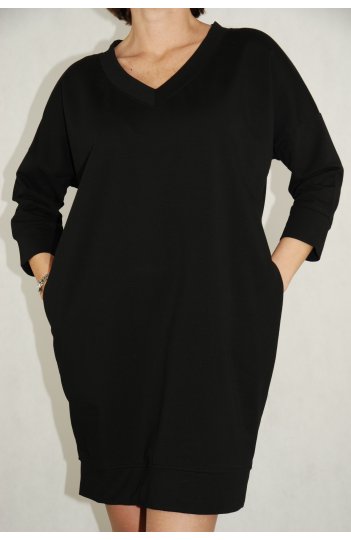Ciocco - bawełniana sukienka przed kolano, kolor czarny
