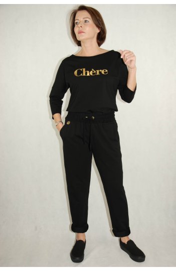 Ciocco - czarne, bawełniane spodnie damskie z prostą nogawką