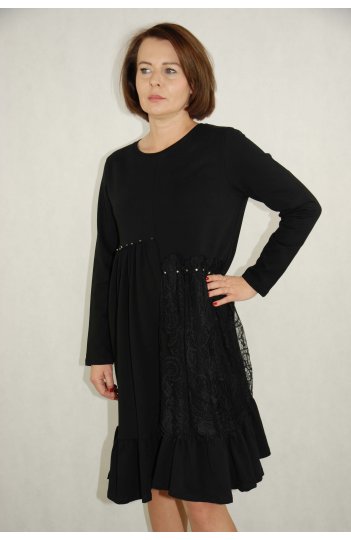 LaLeLi - czarna sukienka Gabri z koronkowymi wstawkami