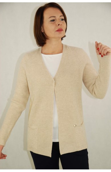 Rozpinany sweter damski z wełny w kolorze beżowym