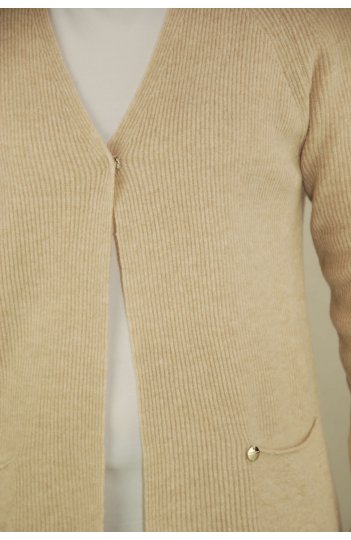 Rozpinany sweter damski z wełny w kolorze beżowym