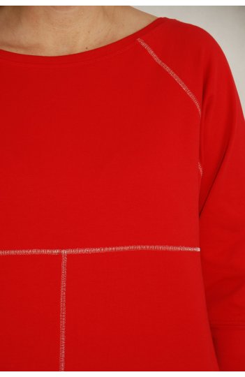 Ciocco - czerwona sukienka bawełniana zdobiona srebrną nitką
