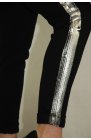 Ciocco - czarne spodnie damskie z bawełny, zdobione srebrnymi lamówkami