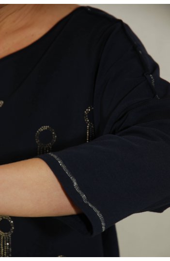 Ciocco - granatowa bluzka bawełniana ze srebrną nitką i aplikacją 