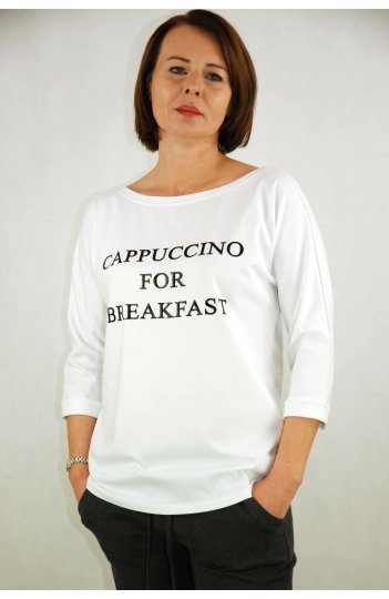 Ciocco - biała bluzka bawełniana z czarnym napisem cappuccino