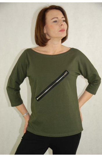Ciocco - zielona bluzka damska z dekoracyjnym suwakiem na przodzie