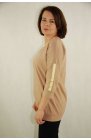 Ciocco - beżowa bluzka damska ze złotymi lamówkami