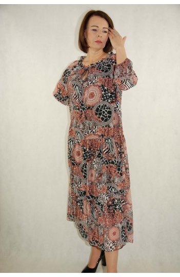 Wzorzysta sukienka tiulowa Plus Size - odcienie beżu