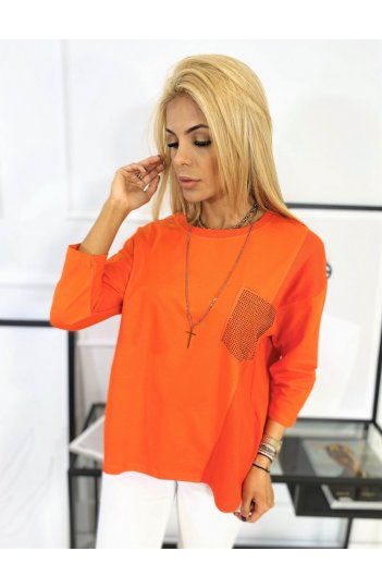 LaLeLi - pomarańczowa, bawełniana bluzka z kieszonką