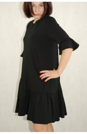 Ciocco - czarna, bawełniana sukienka z falbankami