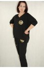 Ciocco - damska, czarna bluza dresowa ze złotą aplikacją
