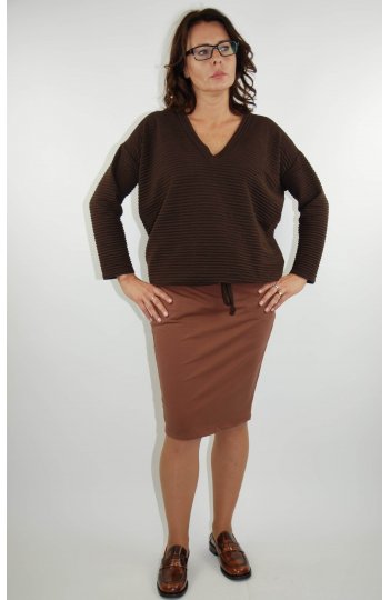 Ciocco - bawełniana spódnica ołówkowa z rozporkiem, kolor brązowy