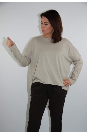 Gładka bluzka z długim rękawem i krótszym przodem w kolorze taupe